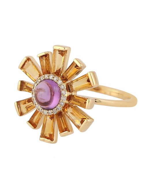 Artisan Metallic Amethyst & Citrine Sunburst Diamond Ring