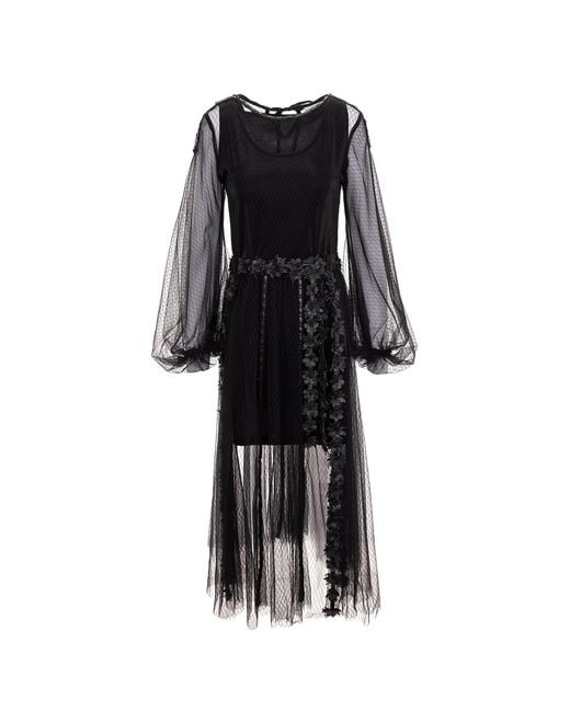 Silvia Serban Black Textured Tulle Fit-And-Flare Dress With Volumetric Appliqués