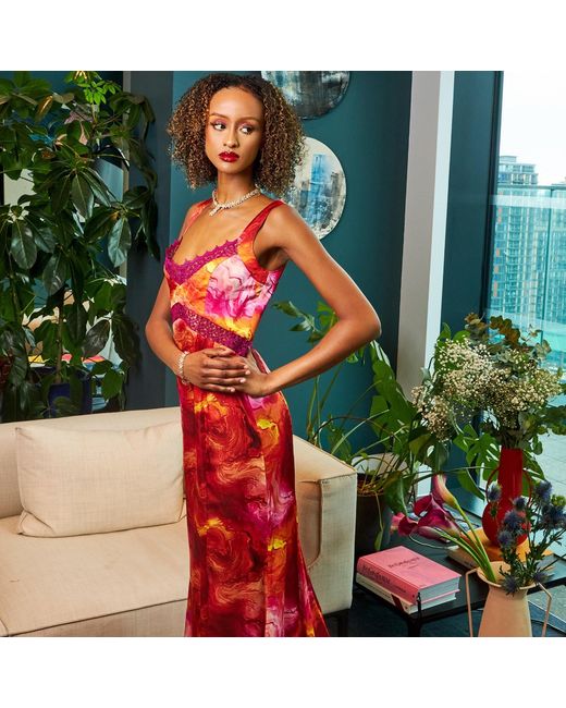 NALÈ Red Spring Anna Lace Insert Maxi Floral Sleeveless Dress