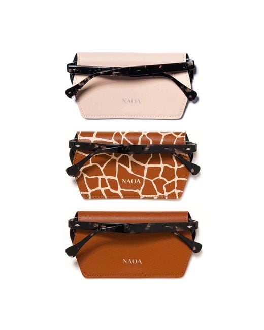 Naoa Brown Three Pack Apple-Leather Slim Glasses Case Giraffe