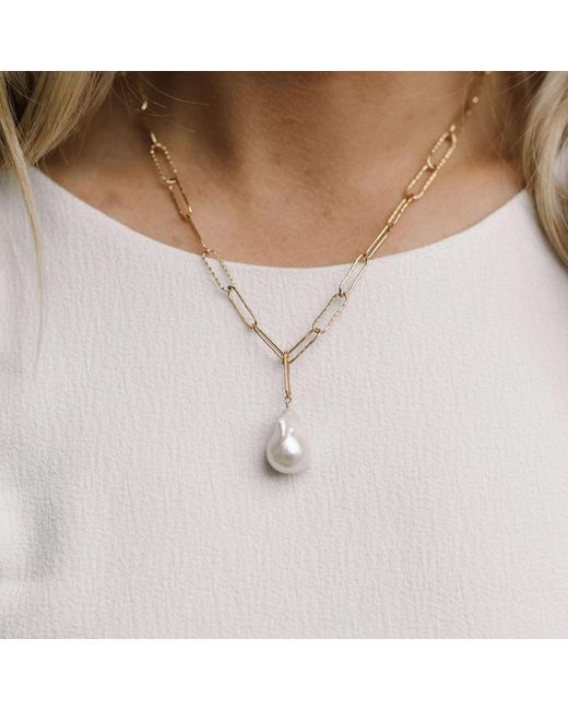 Kiri & Belle Metallic Nova Paperclip Chain Large Pearl Filled Necklace