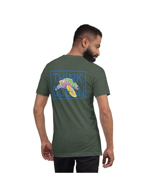 Anchor and Crew Green Forest Think Ocean Turtle Fluorescence Cotton Embroidered T-Shirt for men