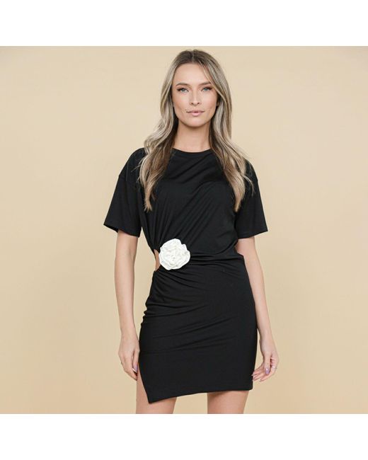 ROSERRY Black Carmen Mini Dress With Fixed Rosette Detail