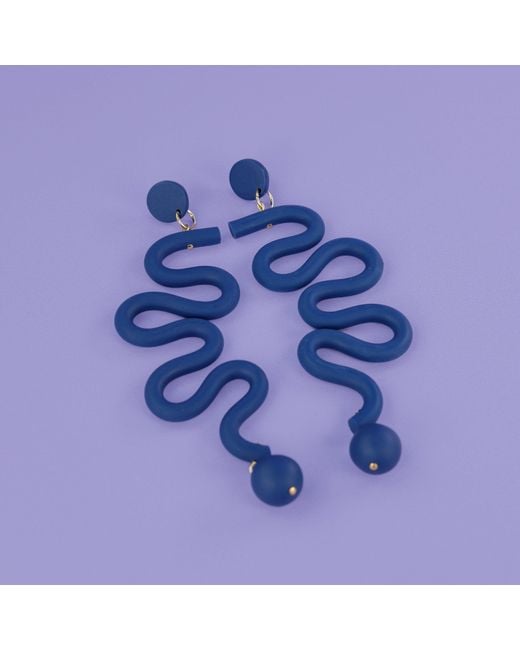 By Chavelli Blue Tube Squiggles Dangly Statement Earrings