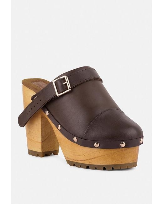 Rag & Co Brown Alona Slingback High Block Heeled Clogs