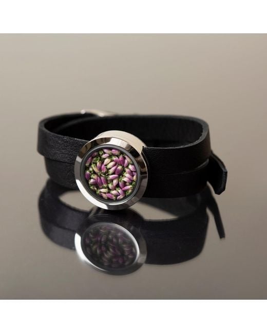 My Little Nature Blue Designer Leather Bracelet With Natural Scottish Heather Blossoms – Floral Jewelry Collection