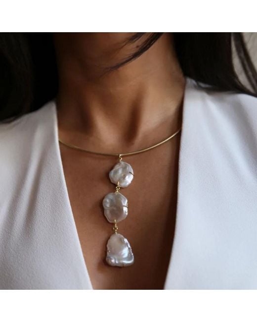 LINYA JEWELLERY Brown Baroque Pearl Dangle Choker