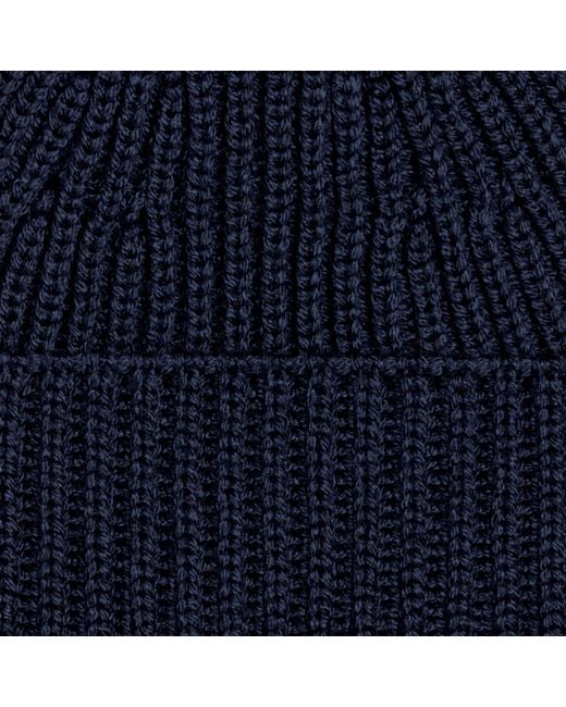 Paul James Knitwear Blue Heavyweight Extra Fine Merino Caster Fisherman Beanie for men