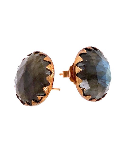 Artisan Brown 18k Rose Gold With Labradorite Gemstone Mini Stud Earrings