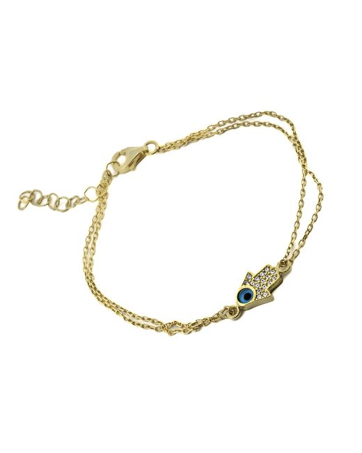 Ebru Jewelry Metallic Minimalist Sparkly Hamsa Hand & Evil Eye Bracelet