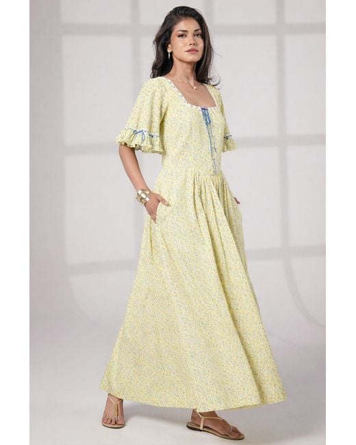 Rose & Nancy Yellow Mori Lemon Print Maxi Dress