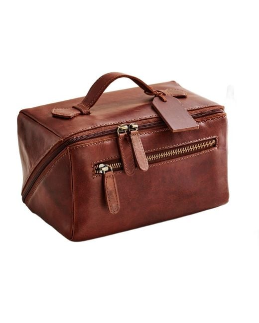 Posh Totty Designs Brown Tan Leather Lay Flat Wash Bag for men