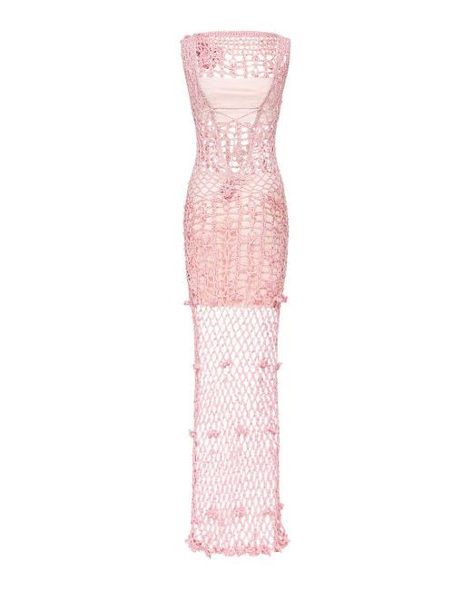 Andreeva Pink Vanilla Handmade Maxi Crochet Dress