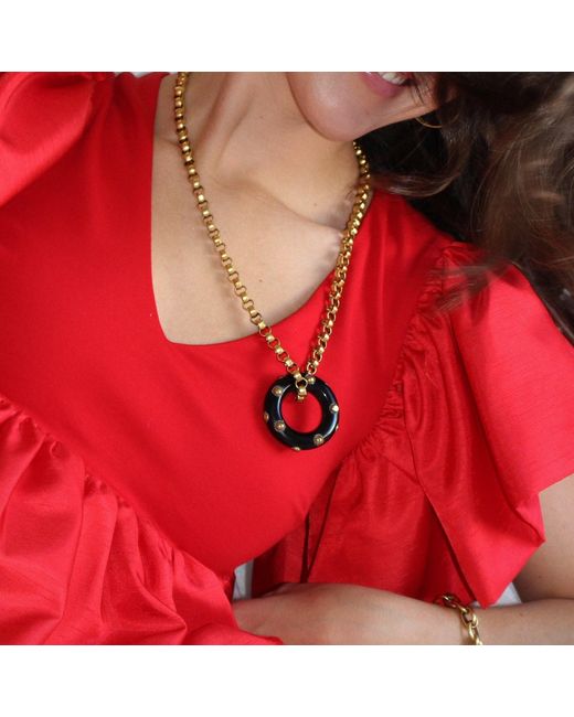 Sccollection Metallic Riley Studded Disk Necklace