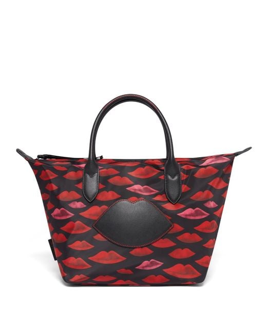 Lulu Guinness Red Multi Watercolour Lip Oh Lu Lu Medium Tote Bag
