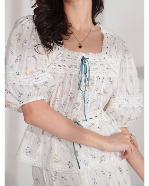Rose & Nancy White Ella Pretty Priarie Print Cotton Blouse