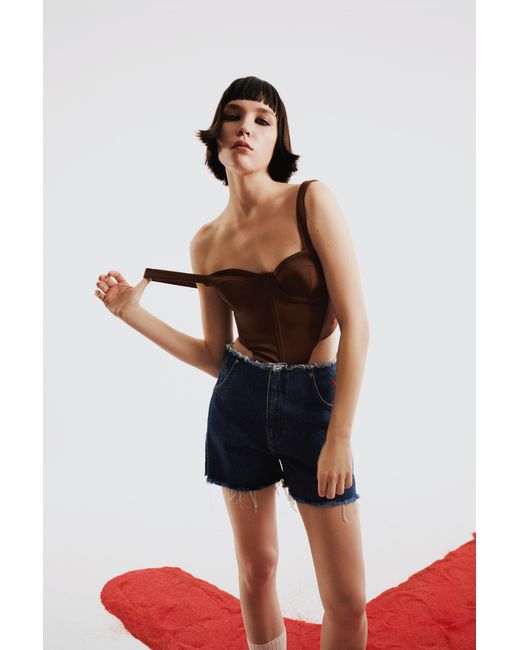 Pcfg Brown Woven Corset Top