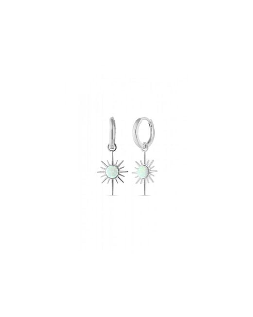 Spero London White Opal Northern Star Starburst Drop Hoop Earring Sterling