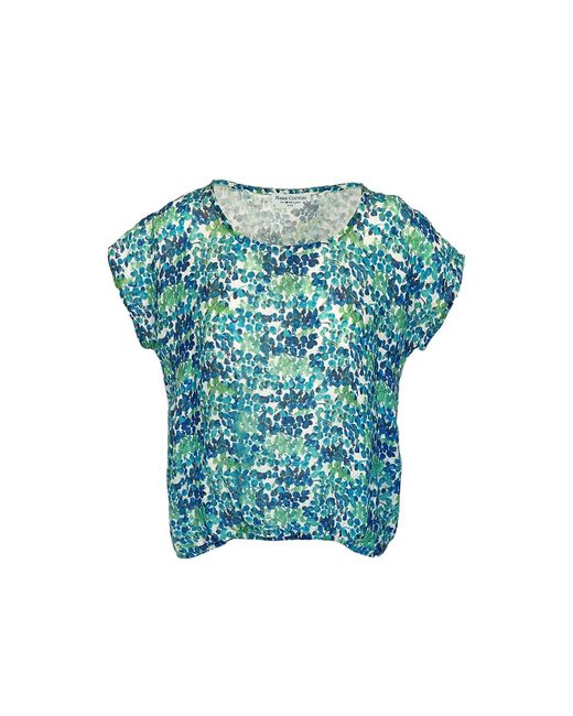 Haris Cotton Blue Printed Linen Gauze Blouse With Round Neck