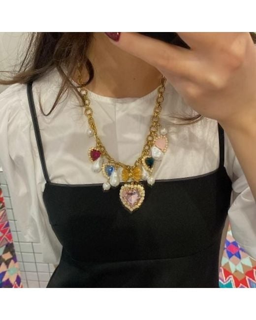 Achala Handcrafted Metallic Heart & Bow Chain Necklace