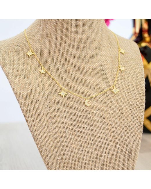 Seven Saints Metallic Heavenly Realms Moon & Stars Drop Choker Necklace, Over Sterling