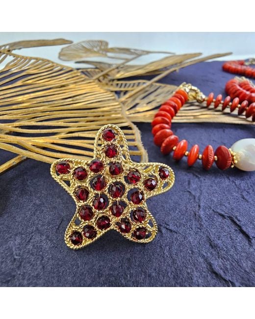Farra Brown Garnet Stone Star Shaped Ring