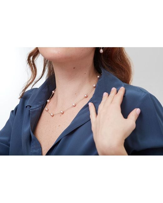 Pearls of the Orient Online Metallic Gratia Plated Chain Necklace With Cultured Freshwater Pearls