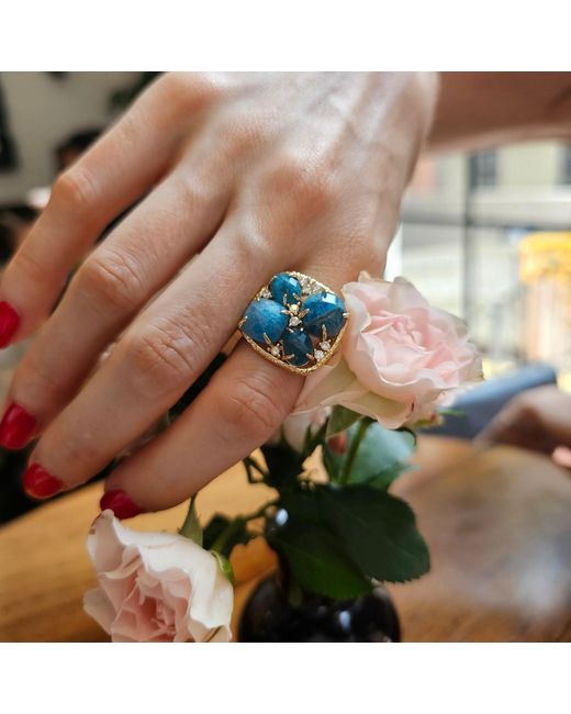 Farra Blue Flower Apatite Stone Statement Adjustable Ring