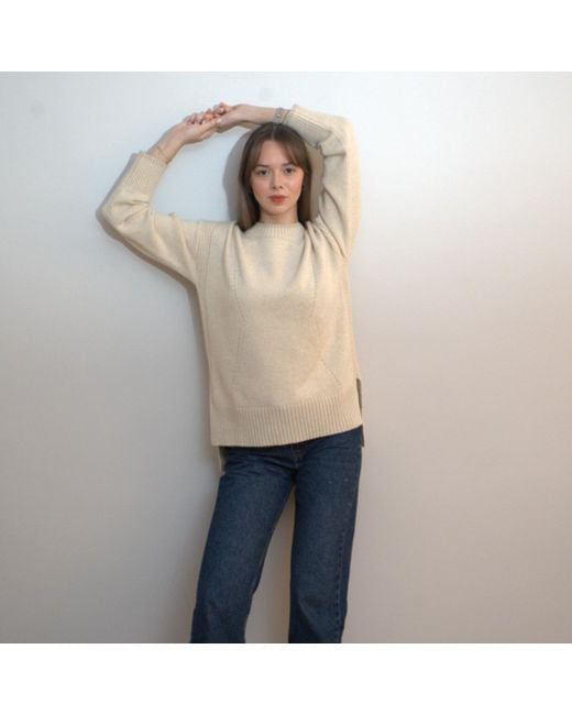 Nuvv Collection Natural Neutrals Cashmere And Wool Blend Round Necked Knit Sweater – Soft Neutral Tone