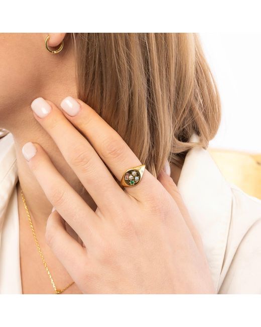 Spero London Metallic Kaleidoscope Gemstone Multicolour Round Sterling Adjustable Signet Ring
