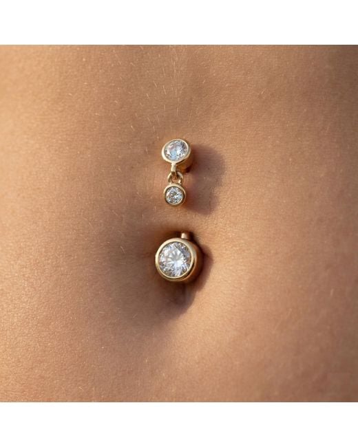 Zahav Jewelry Metallic 14K Solid 14G Dangle Cz Belly Ring