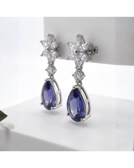 Latelita London Blue Sunflower Tanzanite Drop Earrings