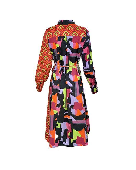 Lalipop Design Red Geometric Color Block Cotton Shirt Dress