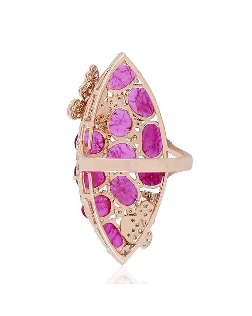 Artisan Pink 18k Rose Gold Marquise Shape Ring Diamond Ruby Gemstone Jewelry