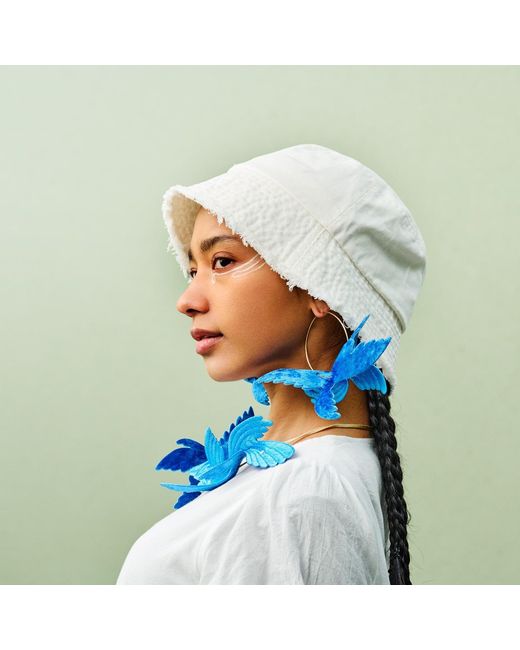 Nana Watanabe Blue Joy Bird Wing Sculptural Embroidered Statement Necklace