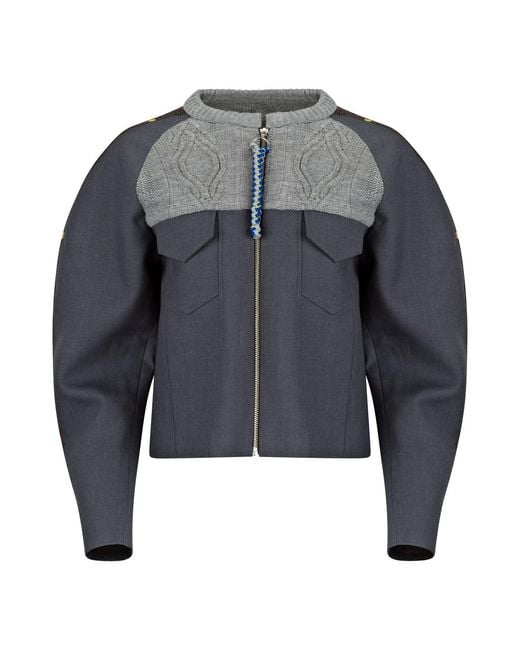 Boutique Kaotique Gray Handmade Indonesian Knitted Bomber Jacket