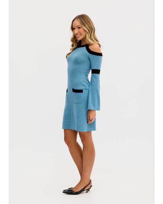 Why Mary Blue Serena Wool Knit Long Sleeve Cold Shoulder Dress