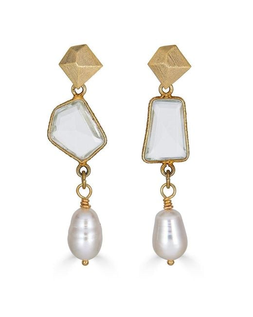 Loni Paul Jewelry Metallic Asymmetrical Quartz & Pearl Earrings