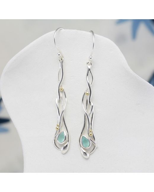 Isla Silver Metallic Aqua Chalcedony Drop Earrings