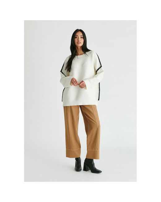 Paisie White Ribbed Jumper With Contrasting Embroidery