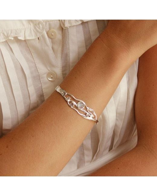 Isla Silver Metallic Sterling Moonstone Bangle