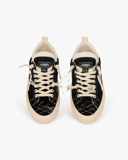 Springa | Unique Vulcanized Sneakers Italian Handmade Black Wavy Suede Embroidery Sneakers for men