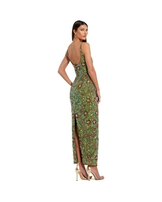 Mac Duggal Green Sleeveless Embellished Floral Maxi Dress