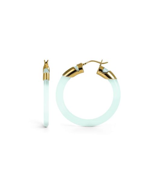 Gold & Honey Blue Diamond Classic Flat Lucite Birthstone Hoop Earrings