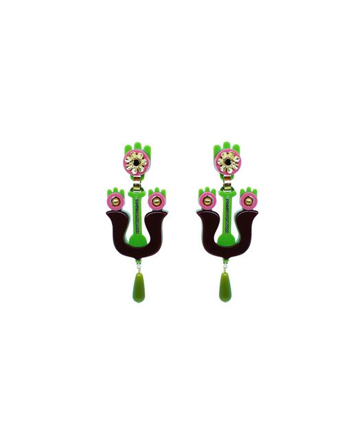 Gissa Bicalho Green Handmade Acrylic Earring Flamboyant