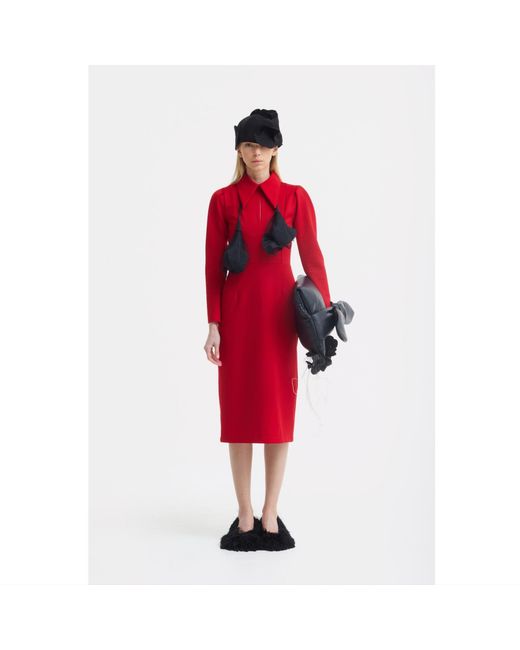 Julia Allert Red Long Sleeve Solid Formal Midi Dress –