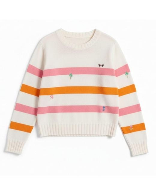Brodie Cashmere Gray Neutrals Beach Embroidery Cashmere Crew Neck Jumper