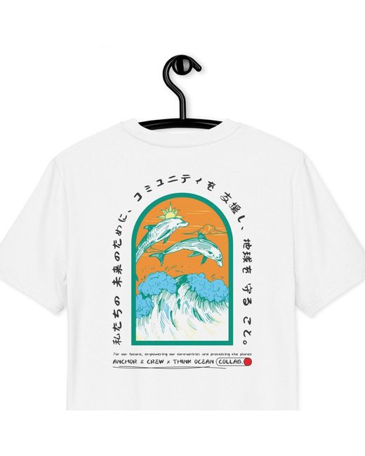 Anchor and Crew Blue Think Ocean Five Japan Gurafiku Organic Cotton T-Shirt for men