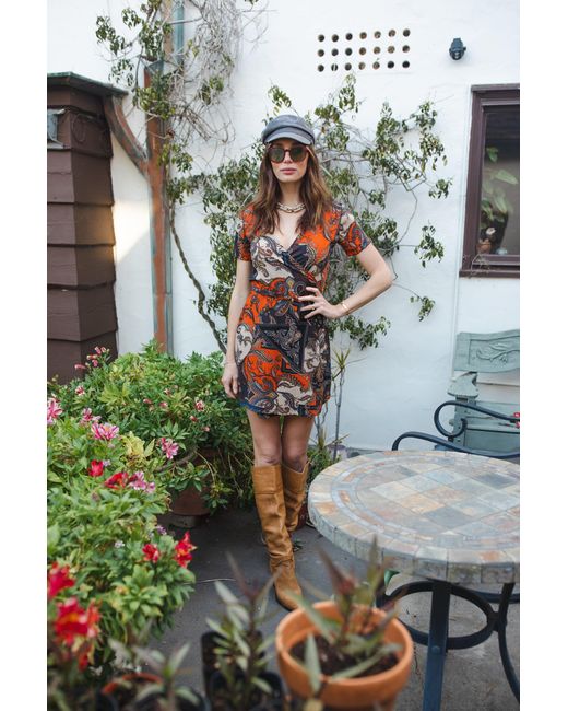 Jennafer Grace Red Paisley Mosaic Wrap Dress