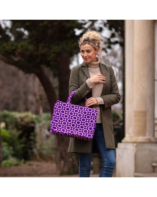 Berber Leather Purple Neutrals Moroccan Geometric Print Fabric Tote Bag